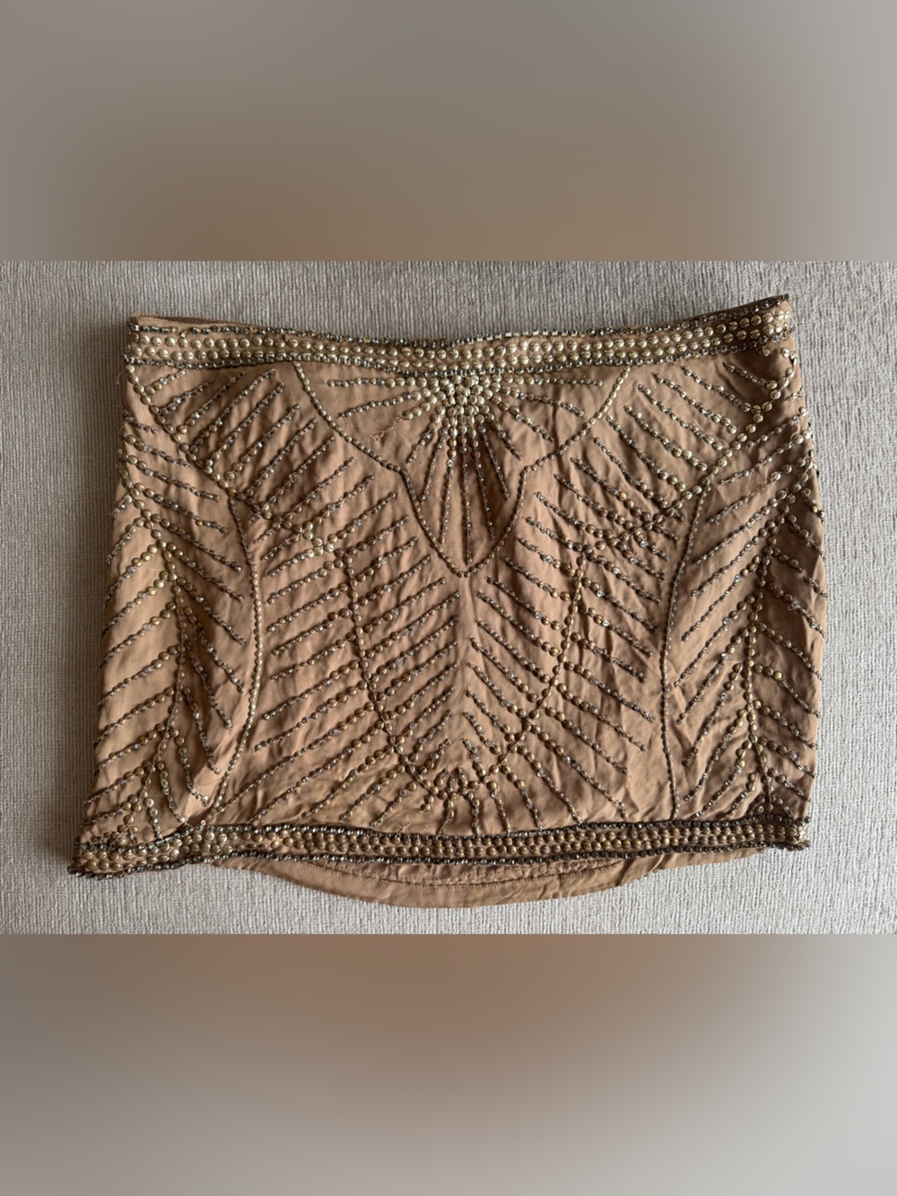 Haute Hippie Embellished Tan Mini Skirt Size Large